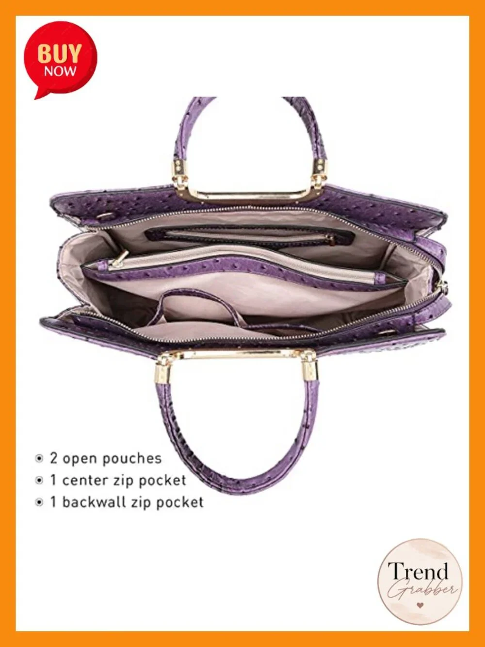 PU Ostrich Textured Satchel Tote with Matching Wallet